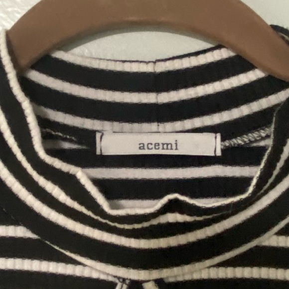 Acemi Black & White Strip Dress Keyhole Front Side Slit Knee Length Size Medium - Picture 3 of 8